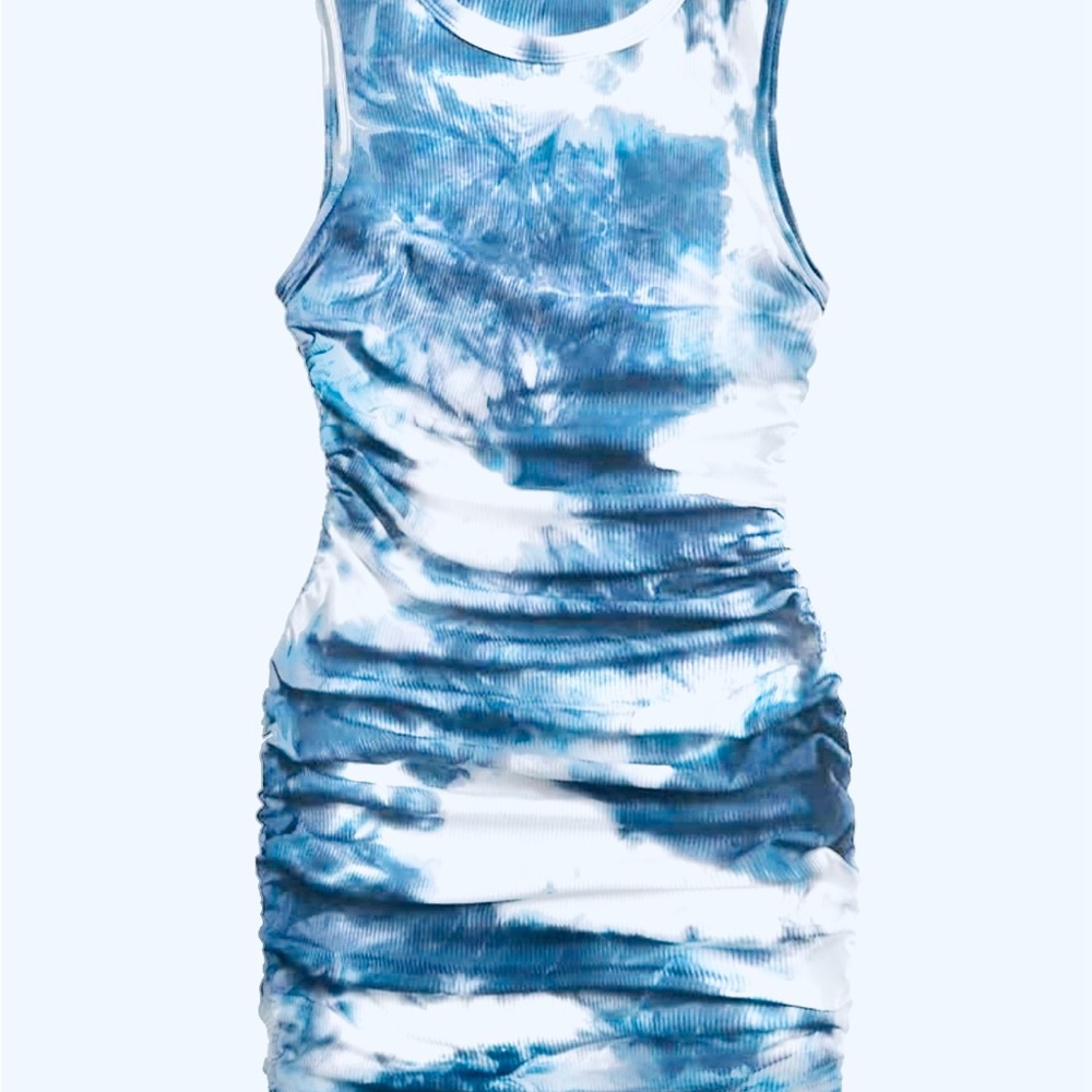 NWT- GORGLITTER summer ruched body on tie dye dress